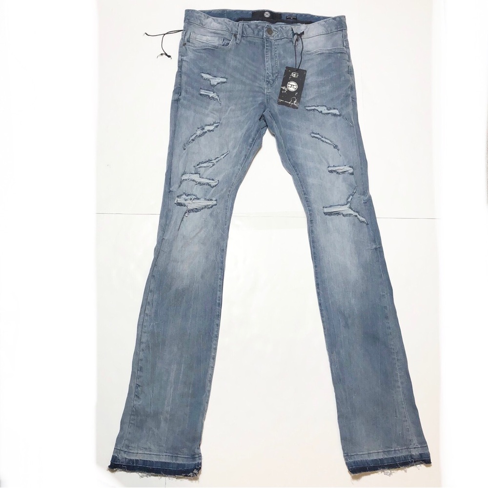 NEW Jordan Craig Men’s 36 Martin stacked destroyed bootcut Blue jeans denim